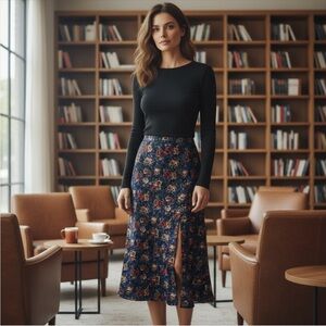 Lioness Summer Thing Ankle Midi Floral Skirt, Blue/Red,‎ Size XS, NWT